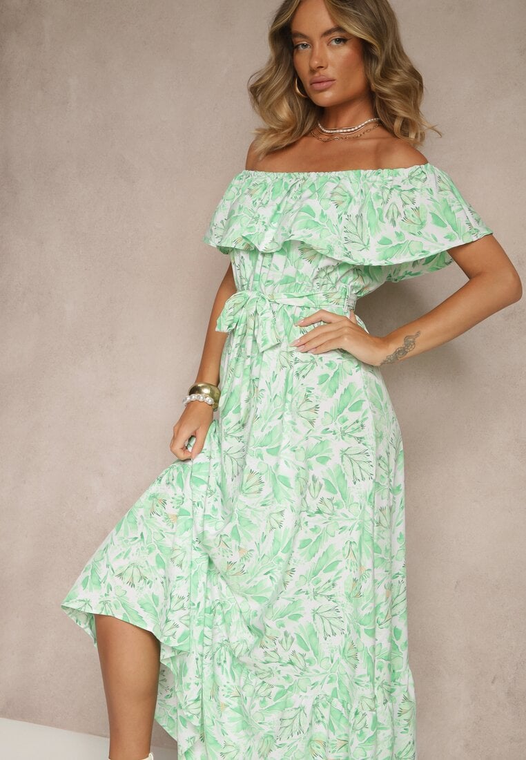 Rochie Verde Spaniolă din Bumbac cu Imprimeu Floral Mreova