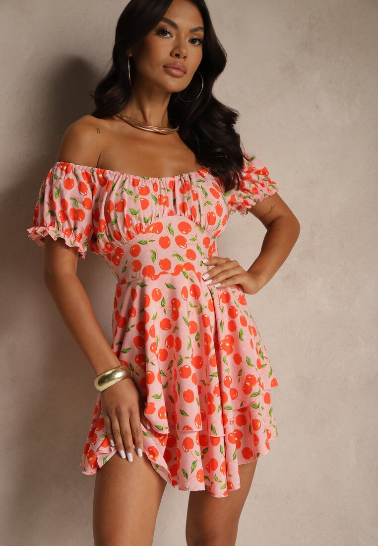 Rochie Roz Cloș din bumbac cu cireșe Lunasella