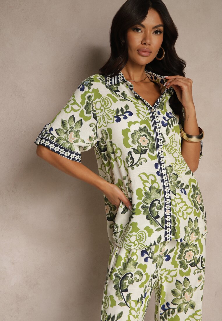 Cămașă de vâscoză verde florală Milandena