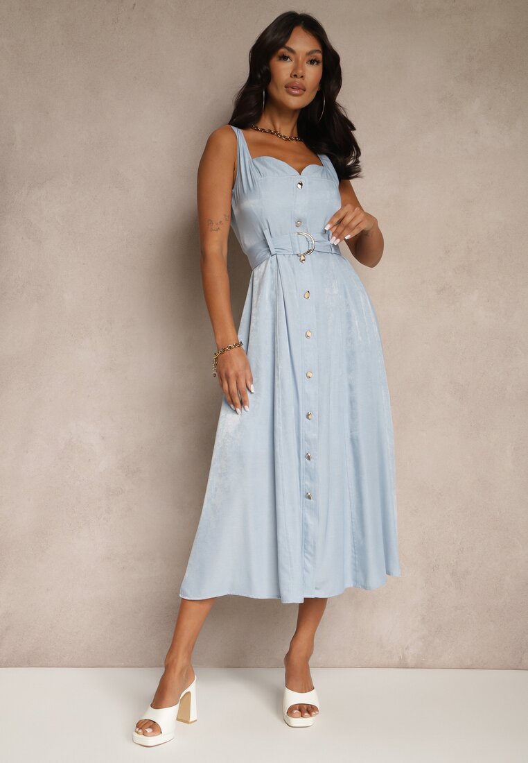 Rochie Cloș Albastră cu Curea pe Bretele Nevio