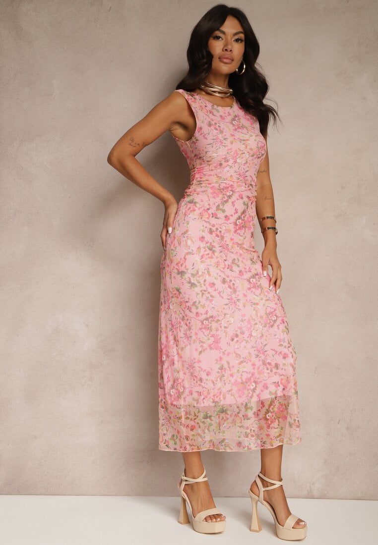 Rochie Roz de cocktail cambrată florală cu căptușeală din viscoză Lidra