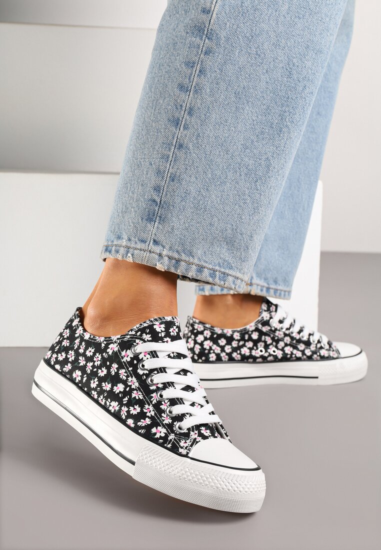 Adidași Negre Casual cu flori Foleriella