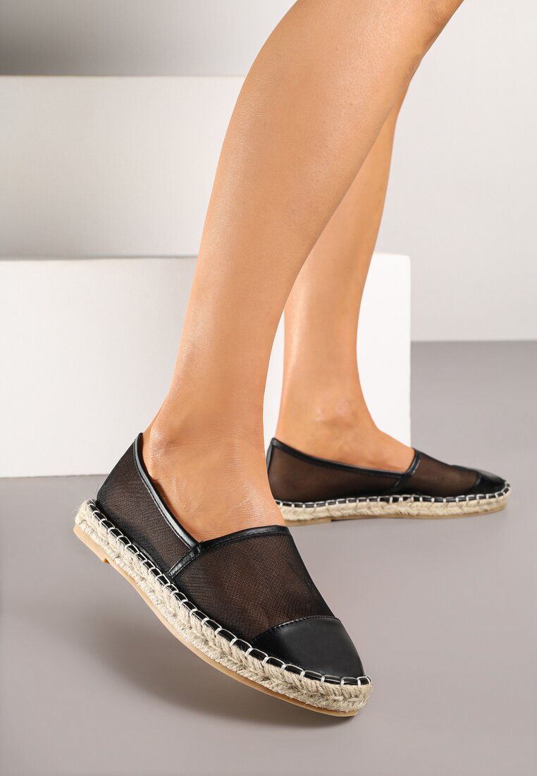 Espadrile Negre cu Plasă pe Talpă Împletită Folirelin