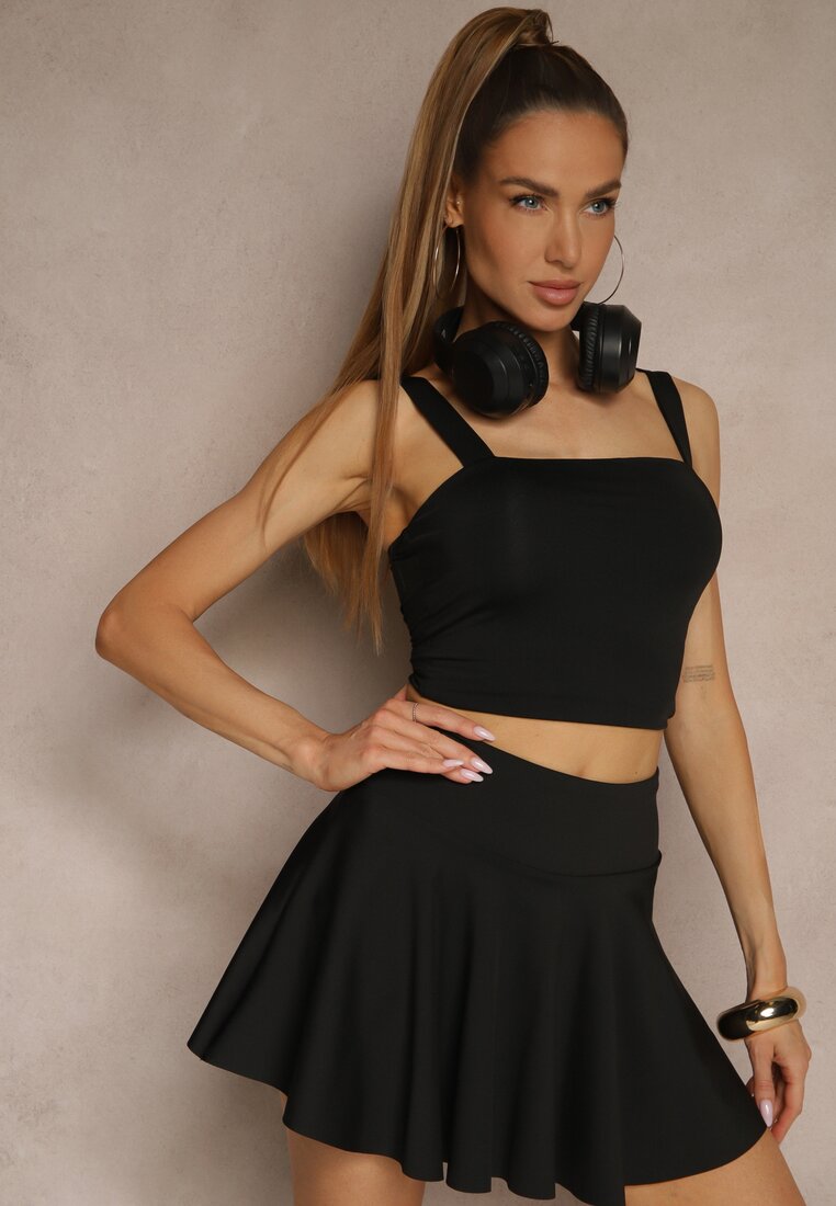 Top Negru Neted cu Vâscoză cu Bretele Lirenele