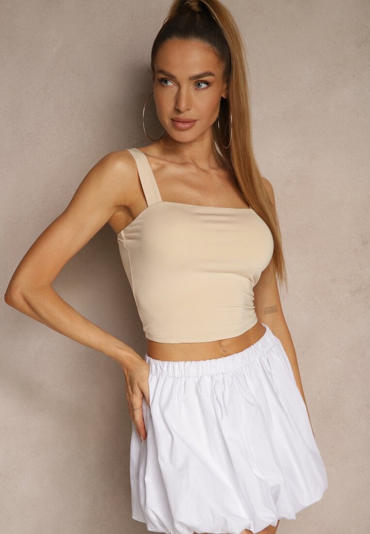 Top Bej deschis Neted cu Viscoză cu Bretele Lirenele