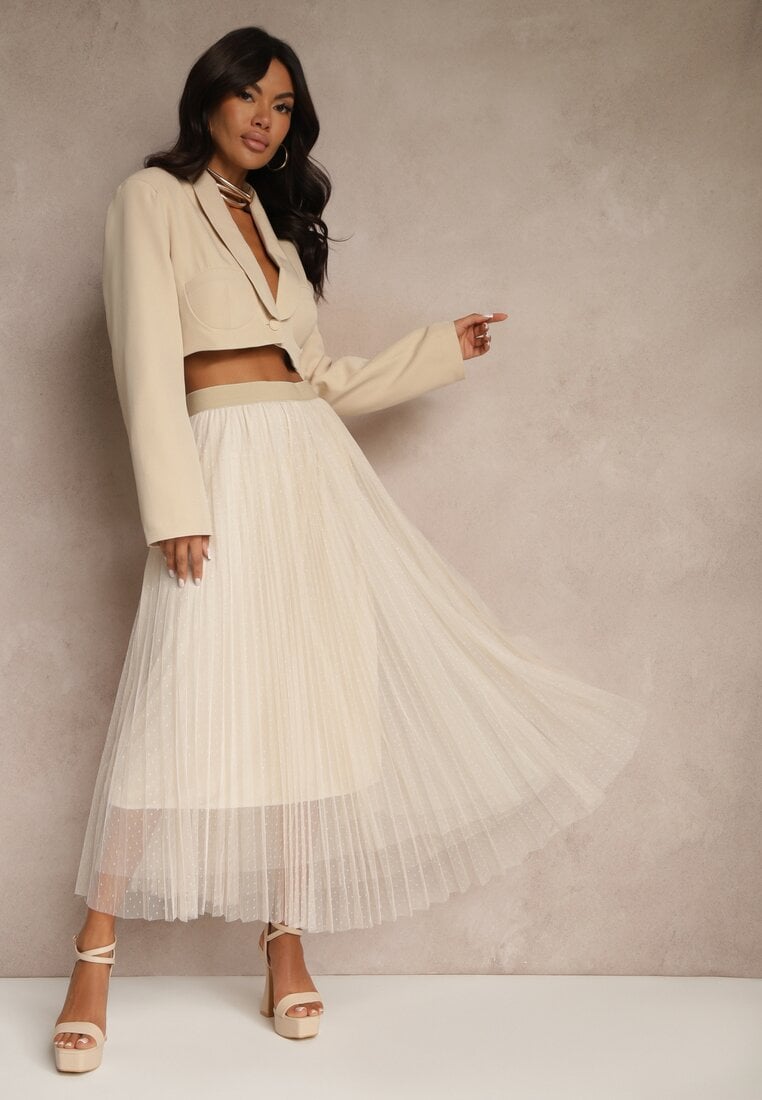Fustă cloș bej din tul cu buline Folemia