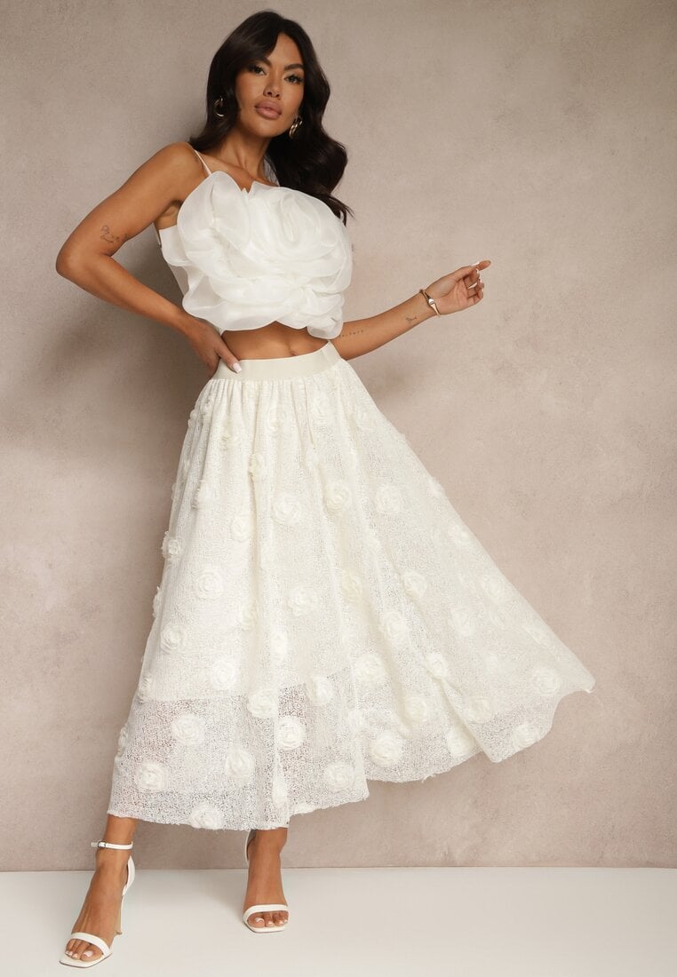 Fustă bej deschis reliefată cu croi cloș cu elastic în talie Folunetta