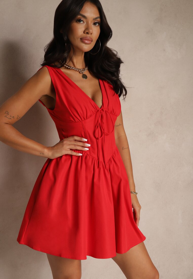 Rochie Cloș Roșie Vices Fără Mâneci Decorată cu Fundiță Folawenna