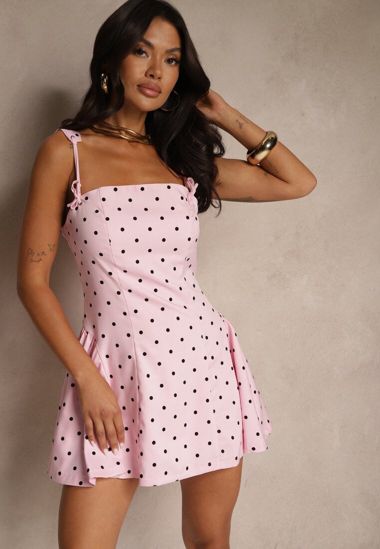 Rochie Roz Rozkloszowana Vices cu Buline cu Bretele cu Legătură Tip Corset Sarione