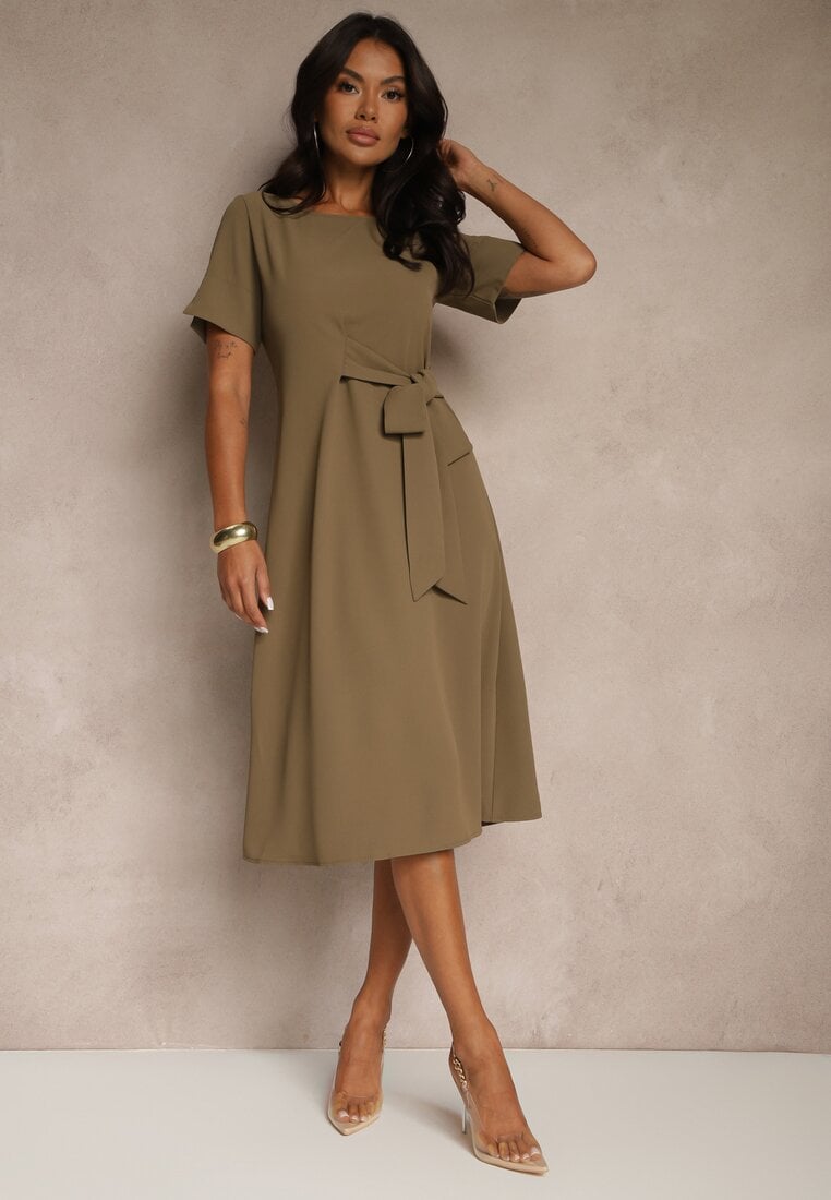 Rochie Evazată Verde Vices Decorată cu legătură Folarenne