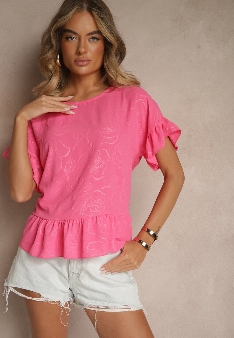 Bluză Fucsia Oversize Decorată cu Volane Liriele