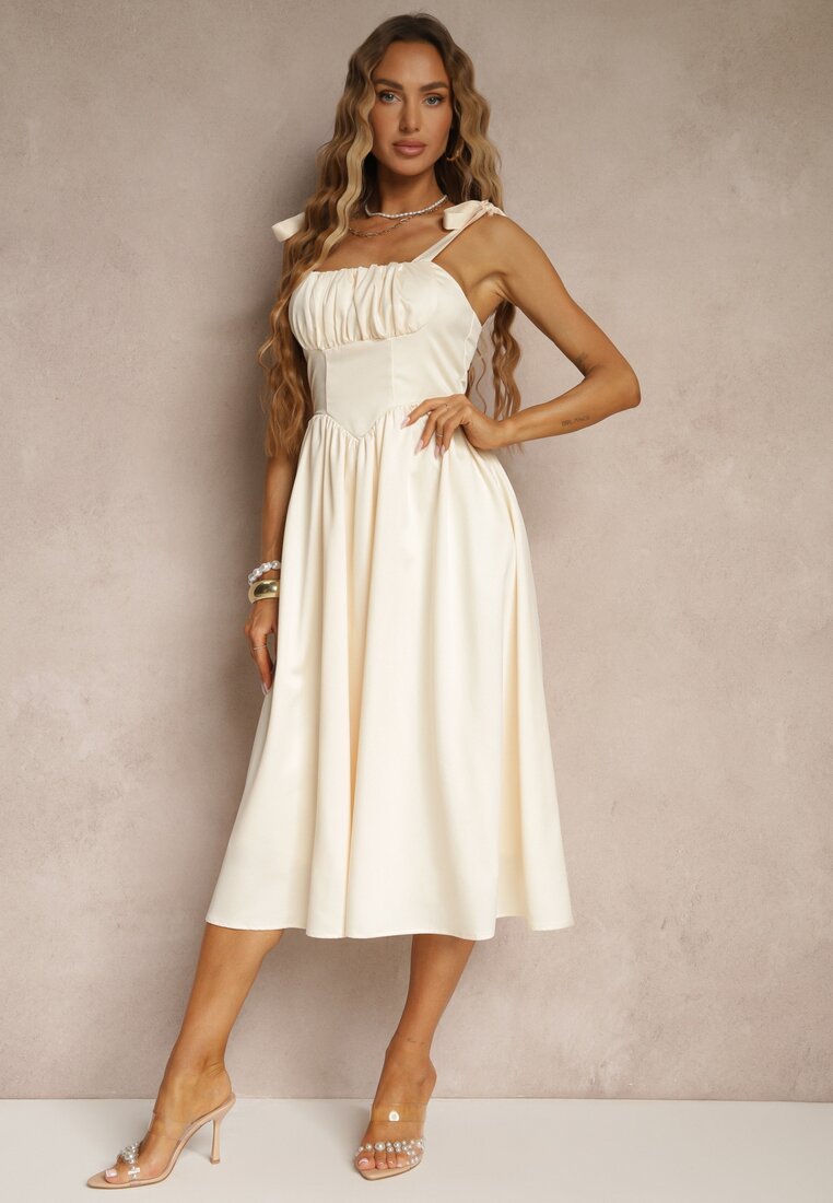 Rochie Bej deschis Vices cu croială evazată cu bretele legate Natirise