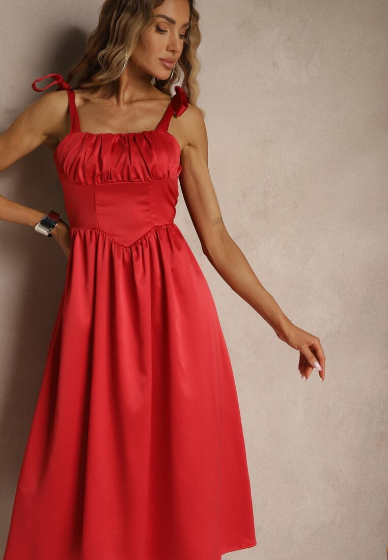 Rochie Roșie Vices cu croială evazată cu bretele legate Natirise