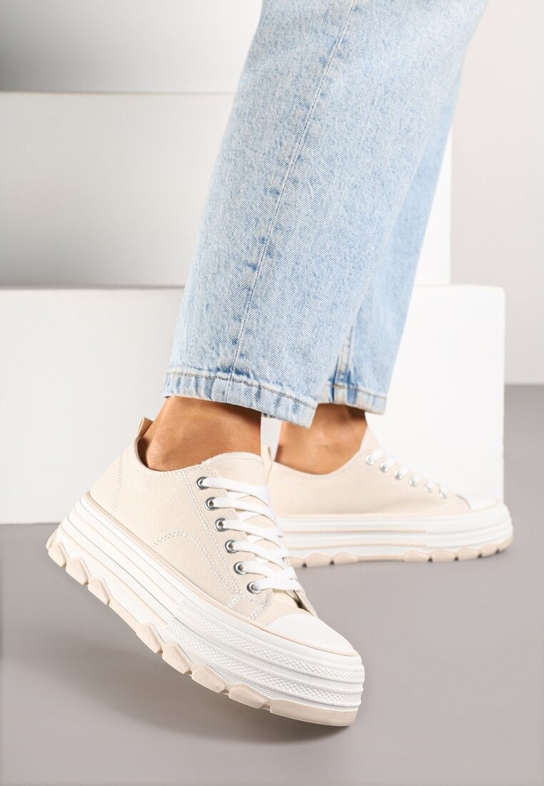 Tenisi Bej cu platformă, cu barete și cu profil jos Zienelle