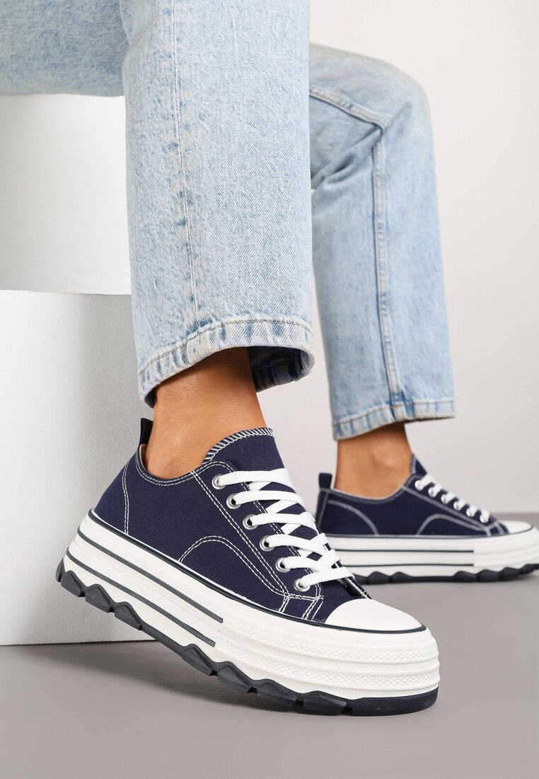 Tenisi Bleumarin cu Platformă, cu Barete și cu Profil Jos Zienelle