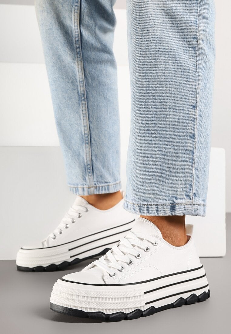 Trampki Albi cu Platformă, cu Barete și cu Gleznă Joasă Zienelle