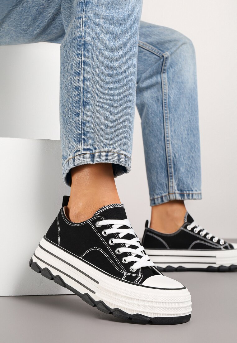 Tenisi Negri cu Platformă cu Barete și cu Tija Joasă Zienelle