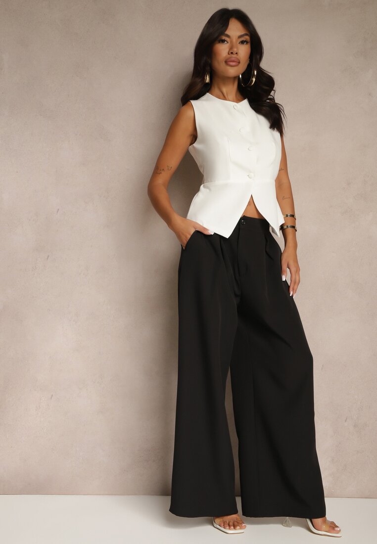 Set costum Alb-Negru Pantaloni largi și Vestă Ziorene