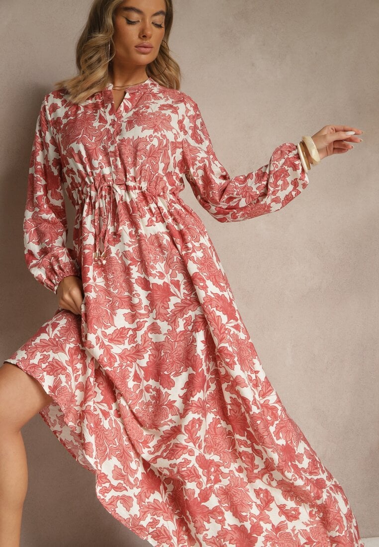 Rochie roză florală cu viscoză cu croi evazat Filennea