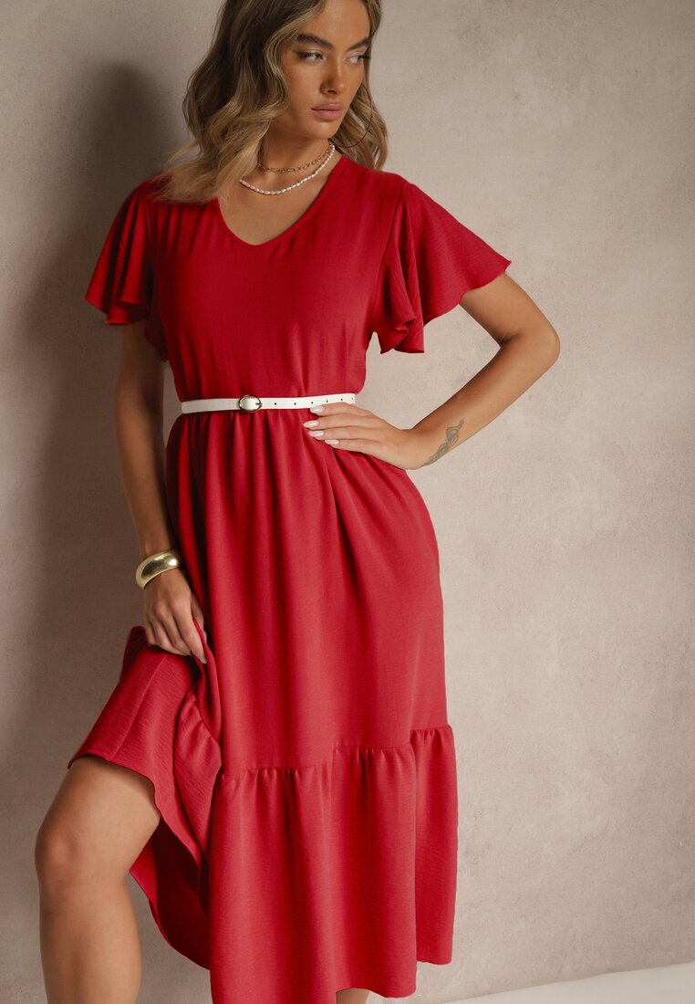 Rochie Cloș Roșie din Viscoză Stil Casual Filarenna