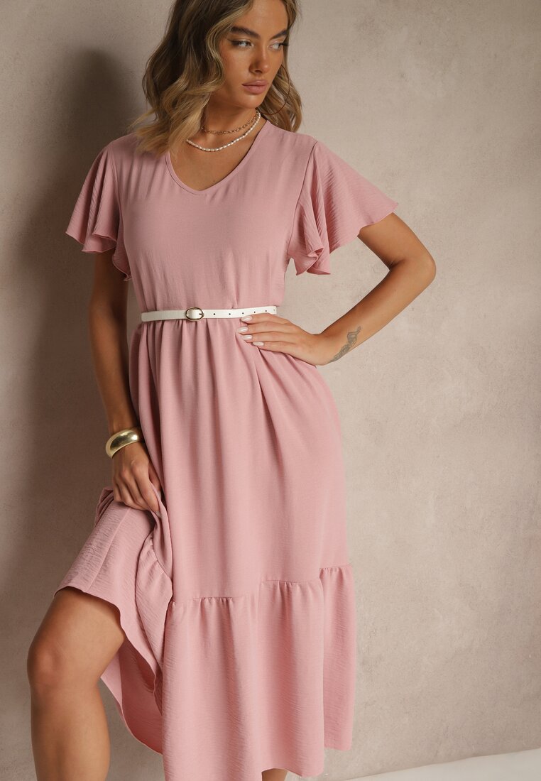 Rochie evazată roz din viscoză stil casual Filarenna