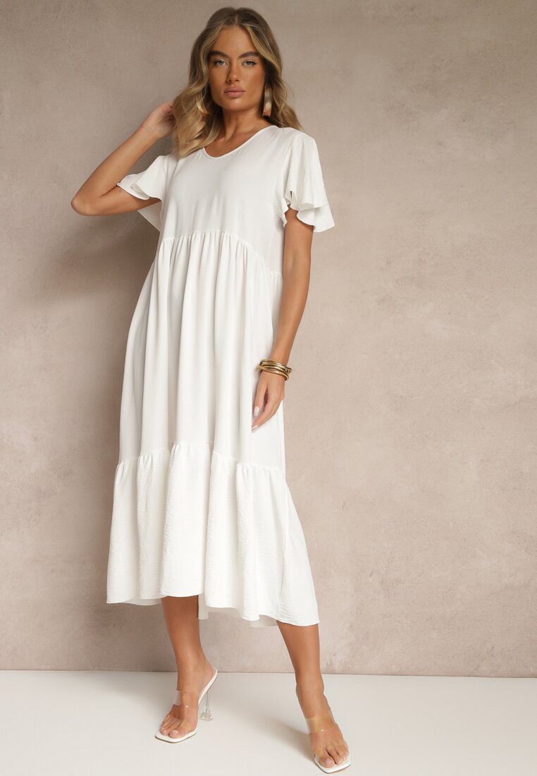 Rochie Albă Evazată cu Viscoză în Stil Casual Filarenna