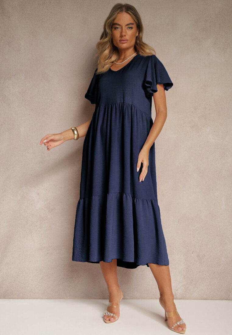 Rochie Bleumarin Cloș din Vâscoză în stil casual Filarenna