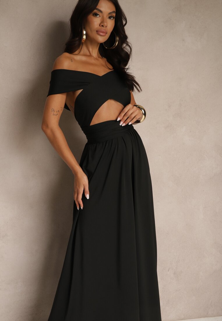 Rochie de cocktail Neagră Multiway din viscoză legată la gât Lilovea