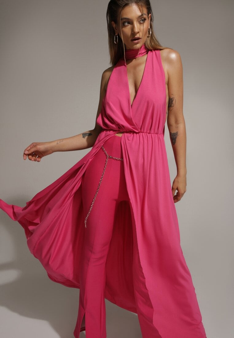 Rochie Fuchsia de cocktail Multiway cu vâscoză, legată la gât Lilovea