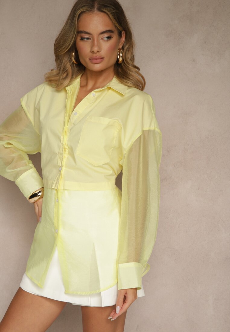 Cămașă Galbenă Ornată cu Mâneci Transparente Tilaria