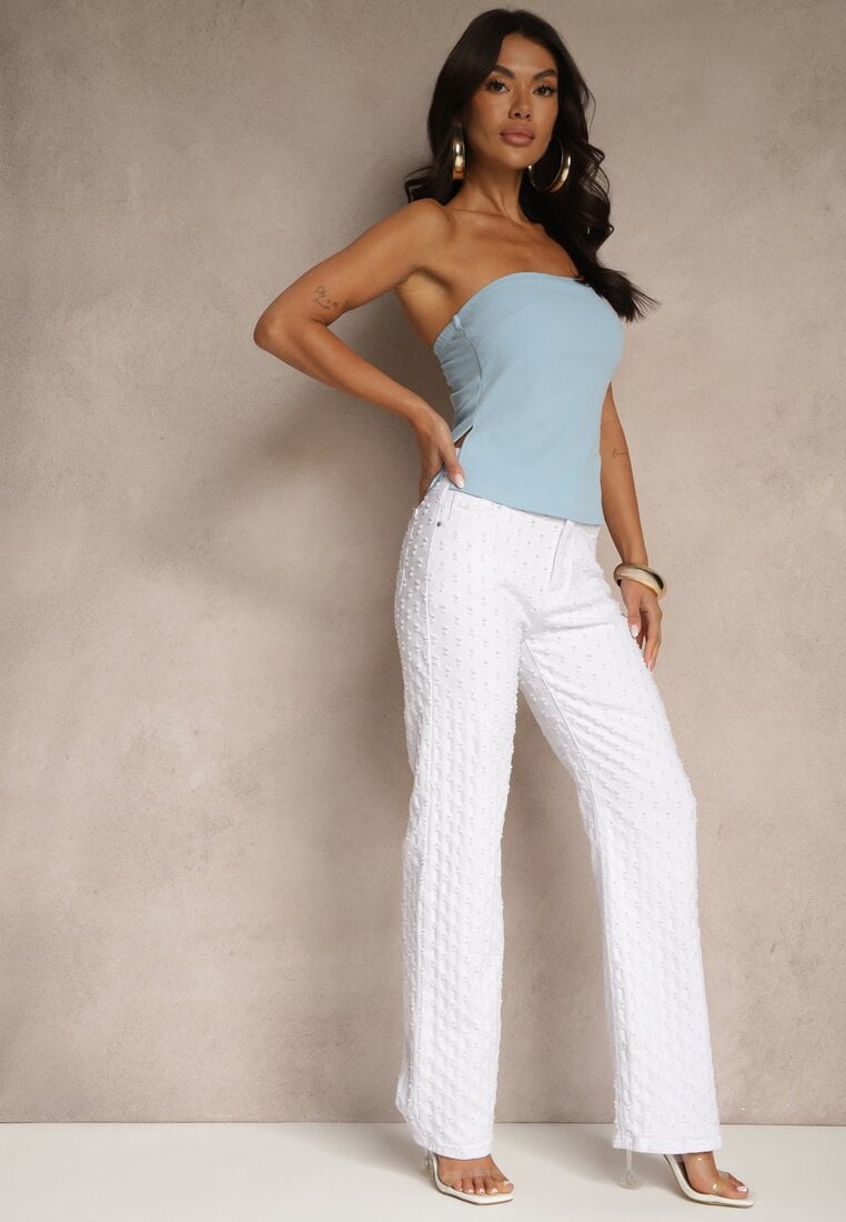 Blugi Albi din Bumbac Decorați cu Aplicații 3D Tilalisse