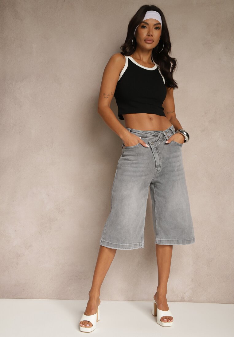 Pantaloni scurți Gri din Bumbac cu Croială Asimetrică Rallimea