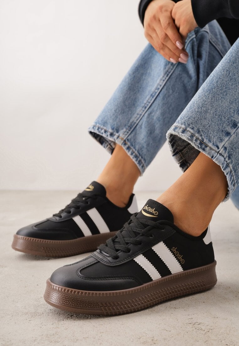 Adidași alb-negru sportivi cu benzi decorative și cusături Wenilan