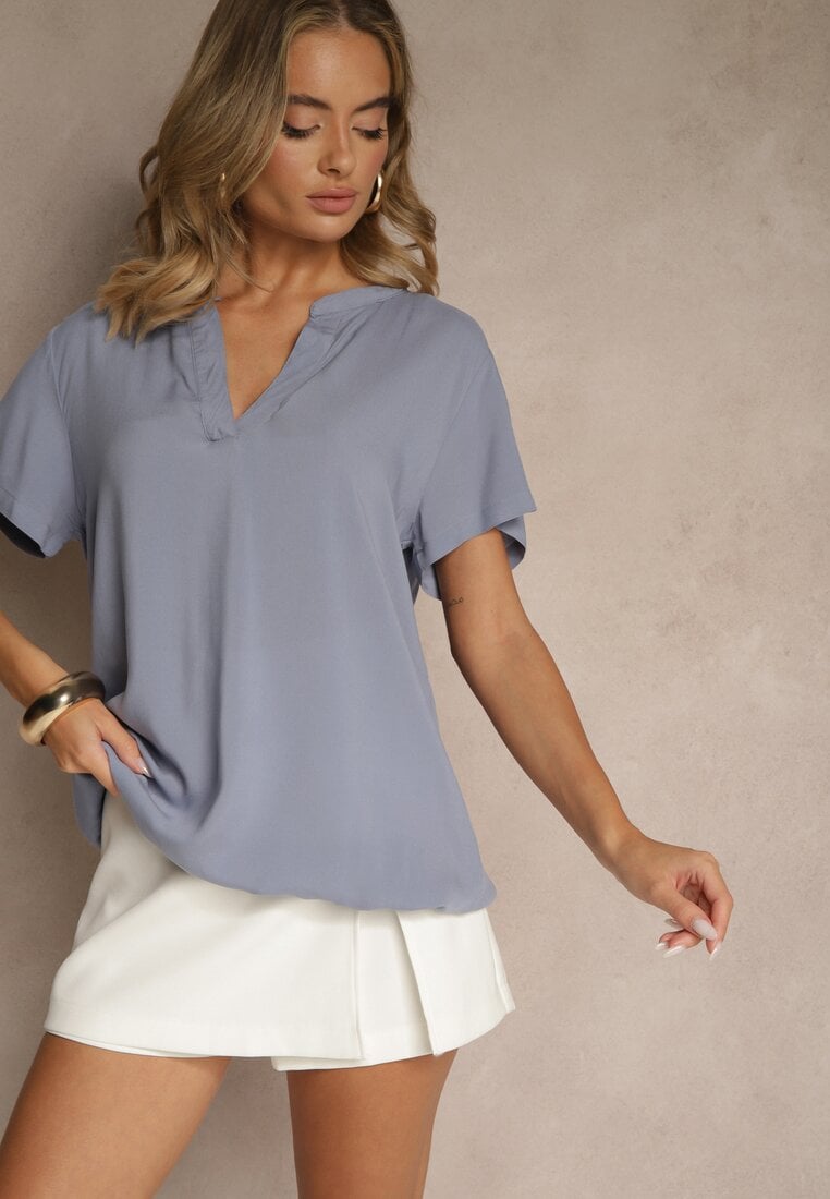 Bluză Albastră din viscoză cu decolteu în V Savelae