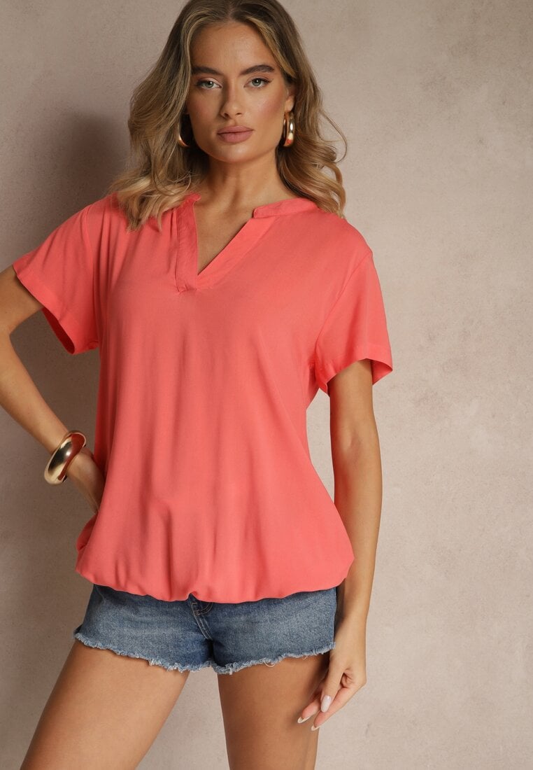 Bluză Roză din Viscoză cu Decolteu în V Savelae