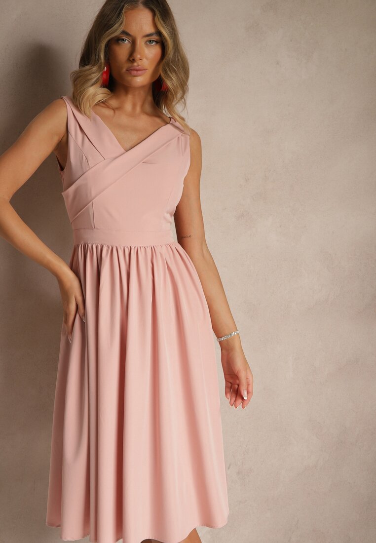 Rochie Roz Basic Vices cu croi evazat Tolaneia