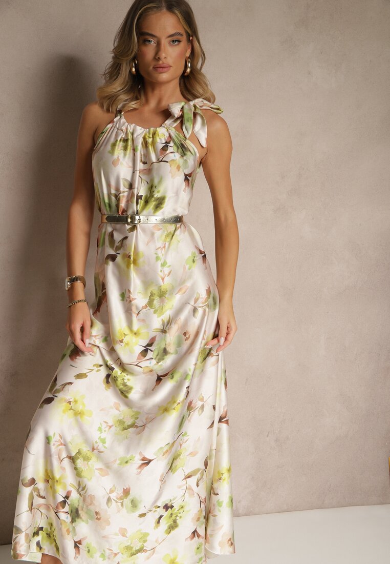 Rochie Verde din satin cu imprimeu floral Fenimea