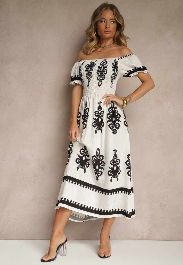 Rochie Albă cu croială spaniolă Decorată cu model oriental Aravine