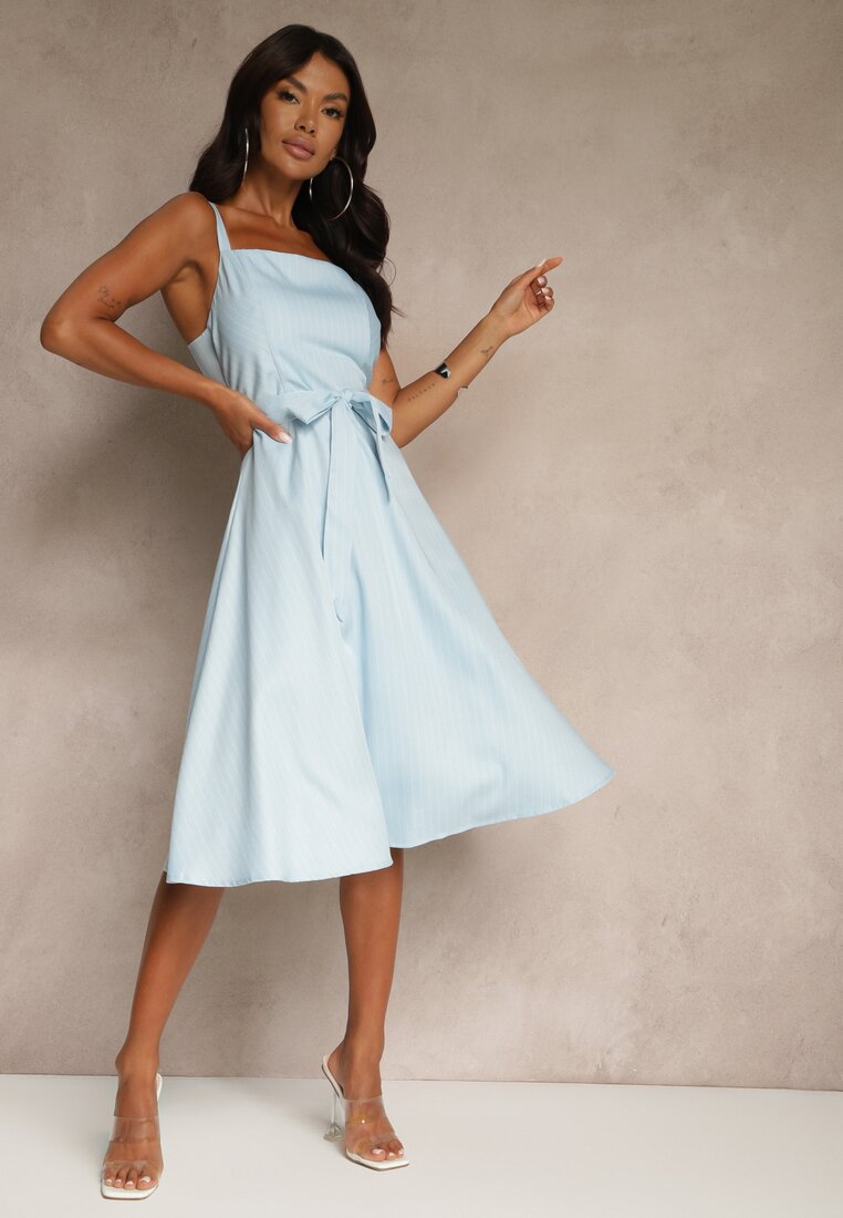 Rochie Cloș Albastră din Vascoză cu Dungi Dolavessa