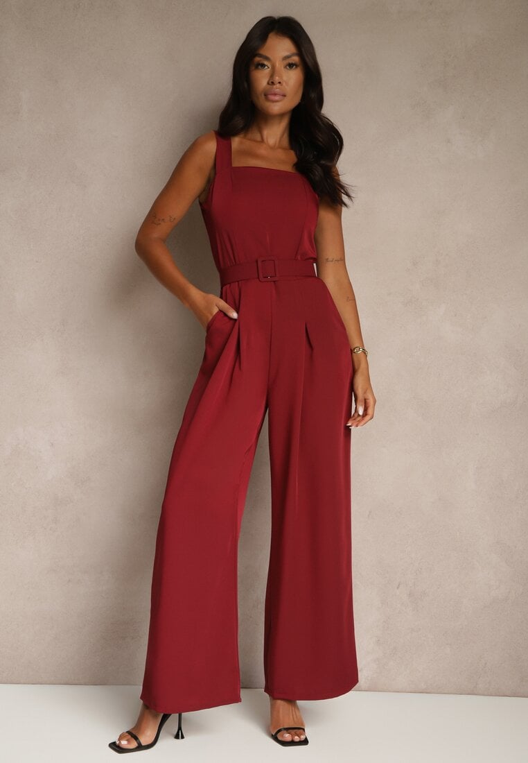 Salopetă Elegantă Grena Decorată cu curea cu cataramă Dolanela