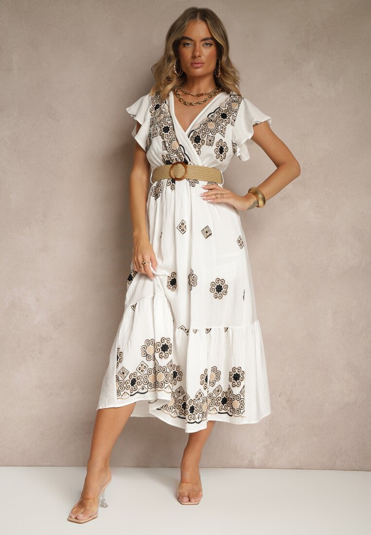 Rochie Alb-Negru din Vascoză Decorată cu Curea și Broderie Nilorelle