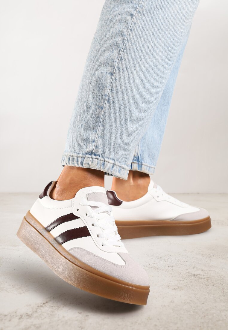 Adidași Alb-Bordo cu talpă de cauciuc decorate cu dungi Nilimea