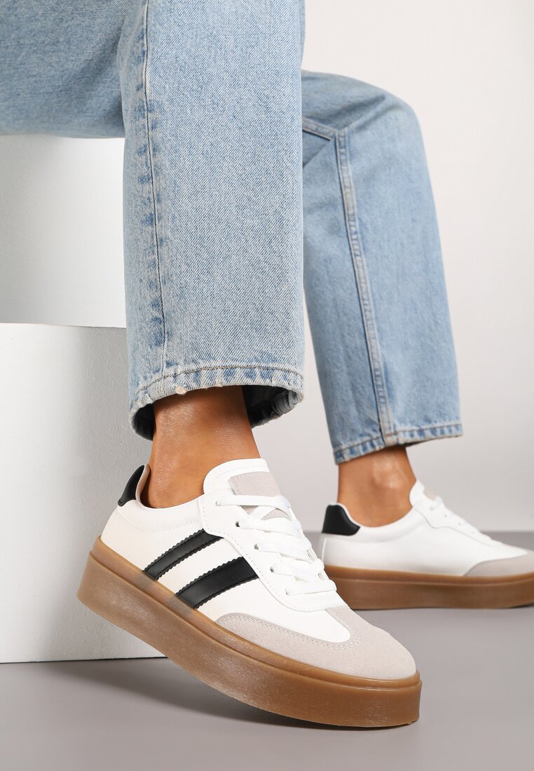 Adidași Alb-Negru cu Talpă de Cauciuc Decorați cu Dungi Nilimea