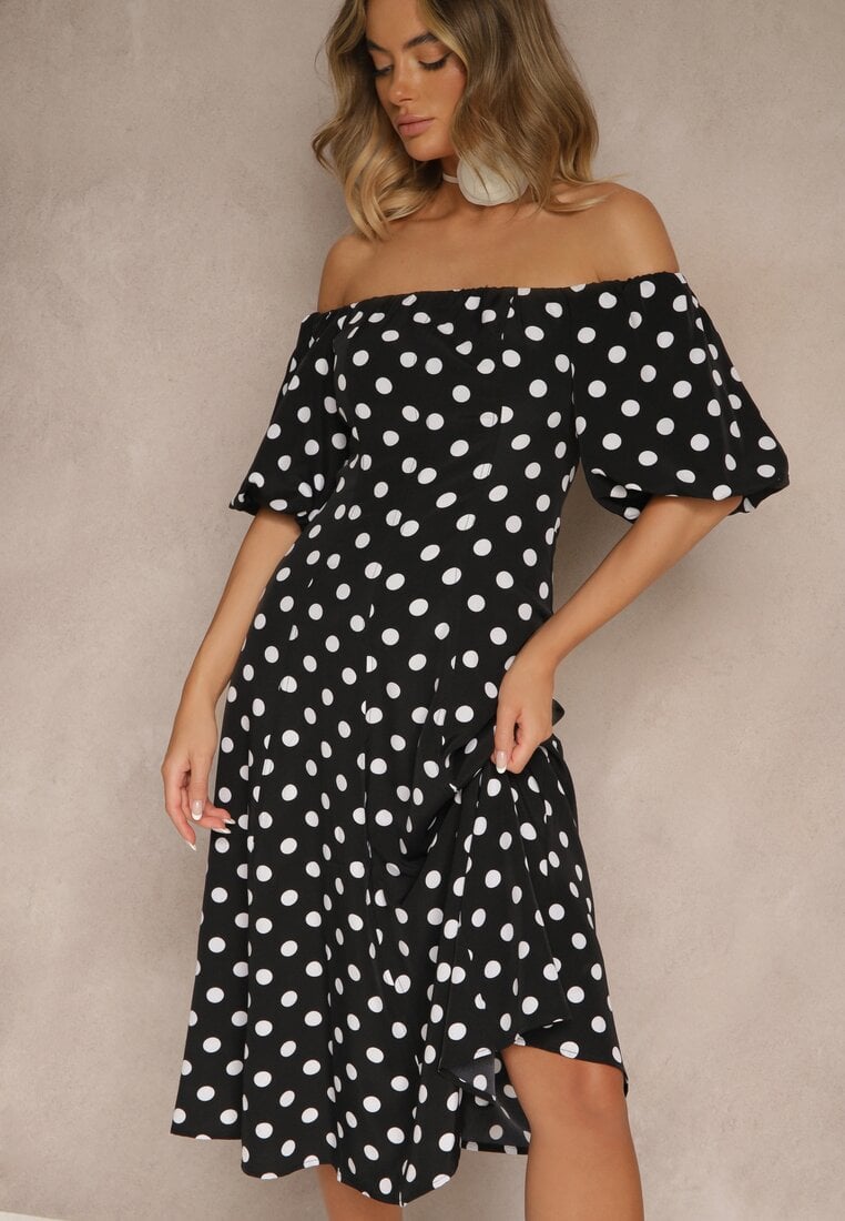 Rochie Neagră Spaniolă Vices cu Buline cu Croi evazat Zilua