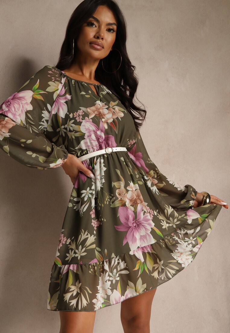 Rochie Cloș Verde închis Decorată cu model floral Zerovia