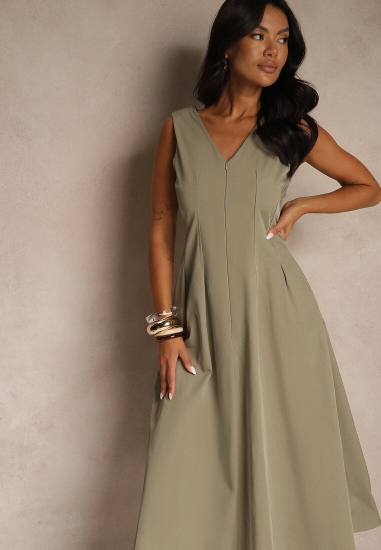 Rochie Verde deschis Evazată cu Decolteu în V Agilia