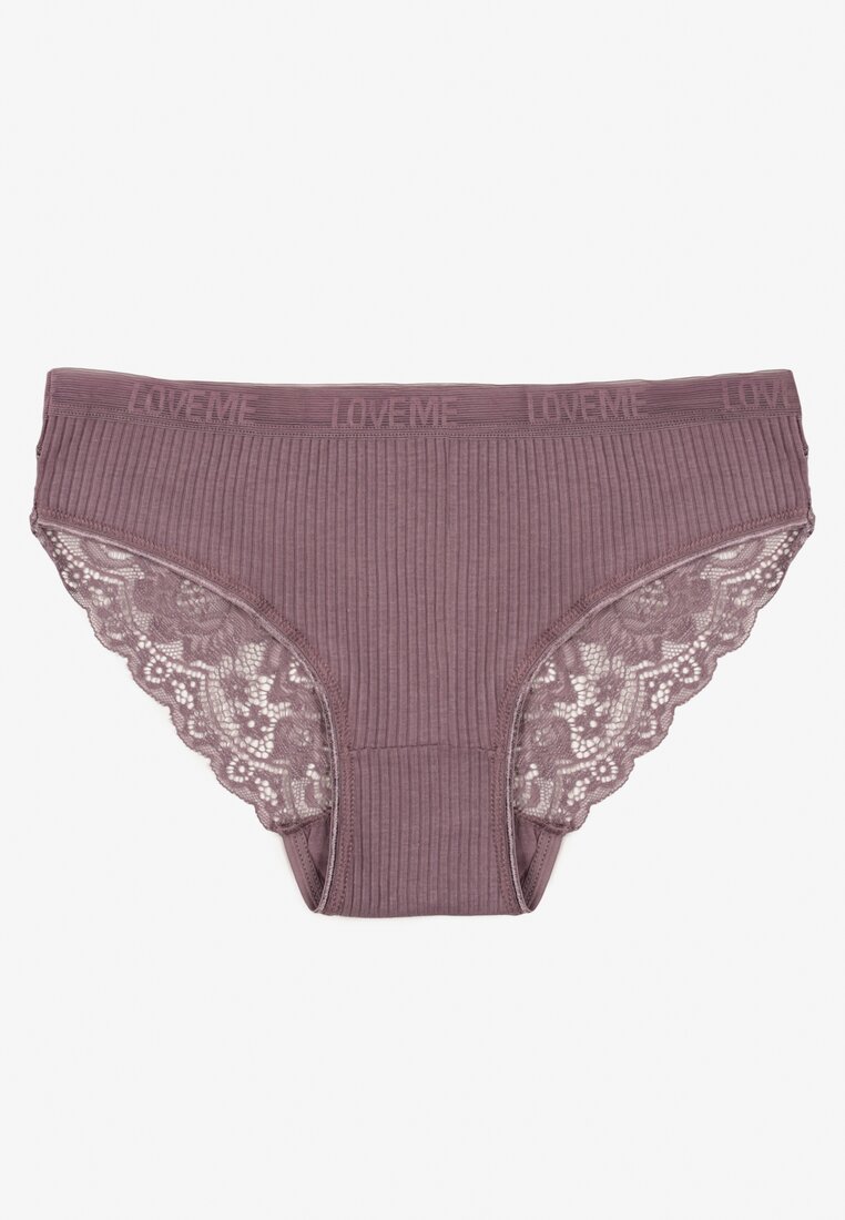 Chiloți tip figă mov închis din bumbac reiați cu dantelă Erqelia