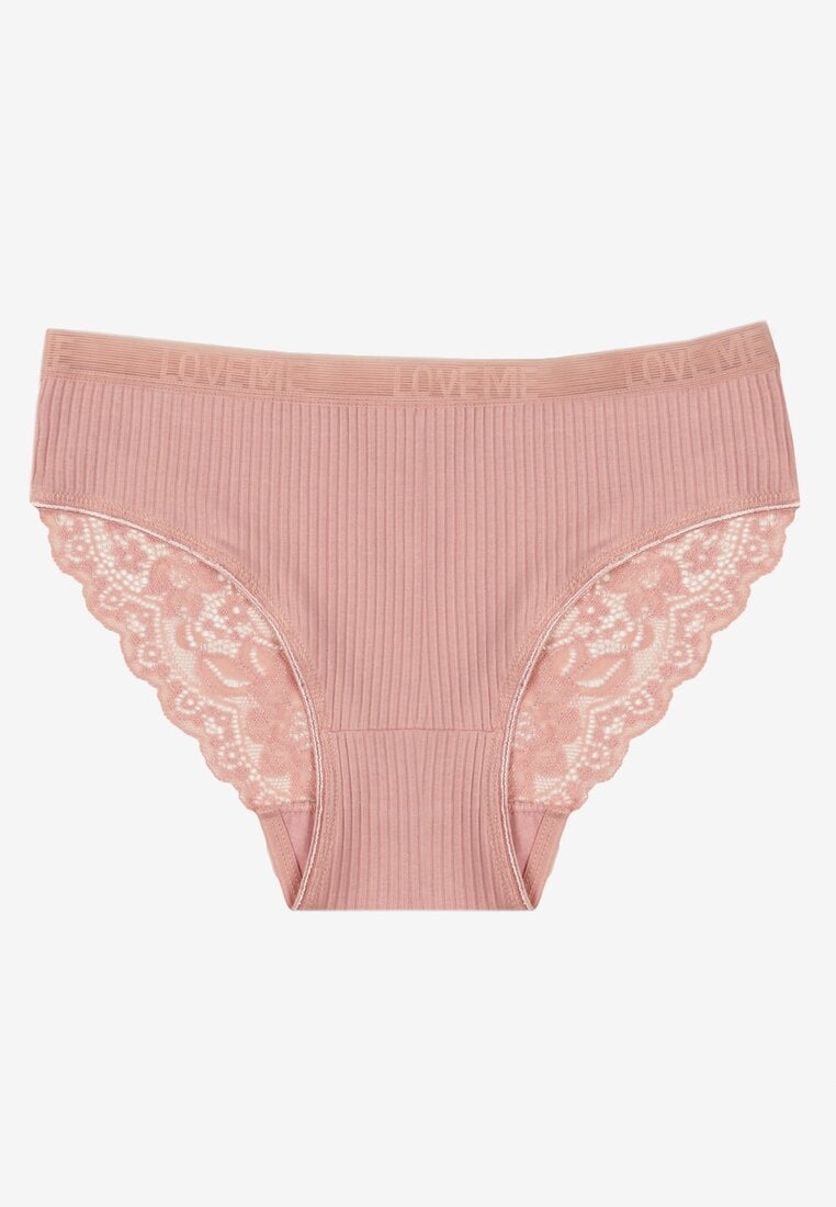 Chiloți tip slip roz închis din bumbac cu textură striată și dantelă Erqelia