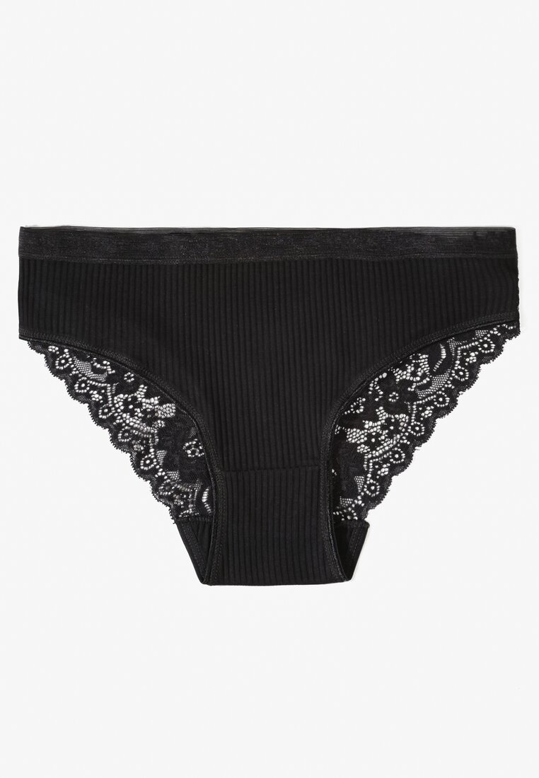 Chiloți Negri din bumbac din țesătură striată cu dantelă Erqelia