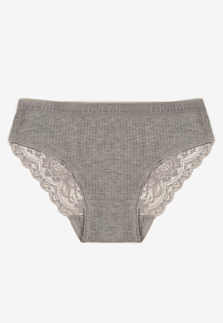 Chiloți figă Gri din bumbac din țesătură striată cu dantelă Erqelia